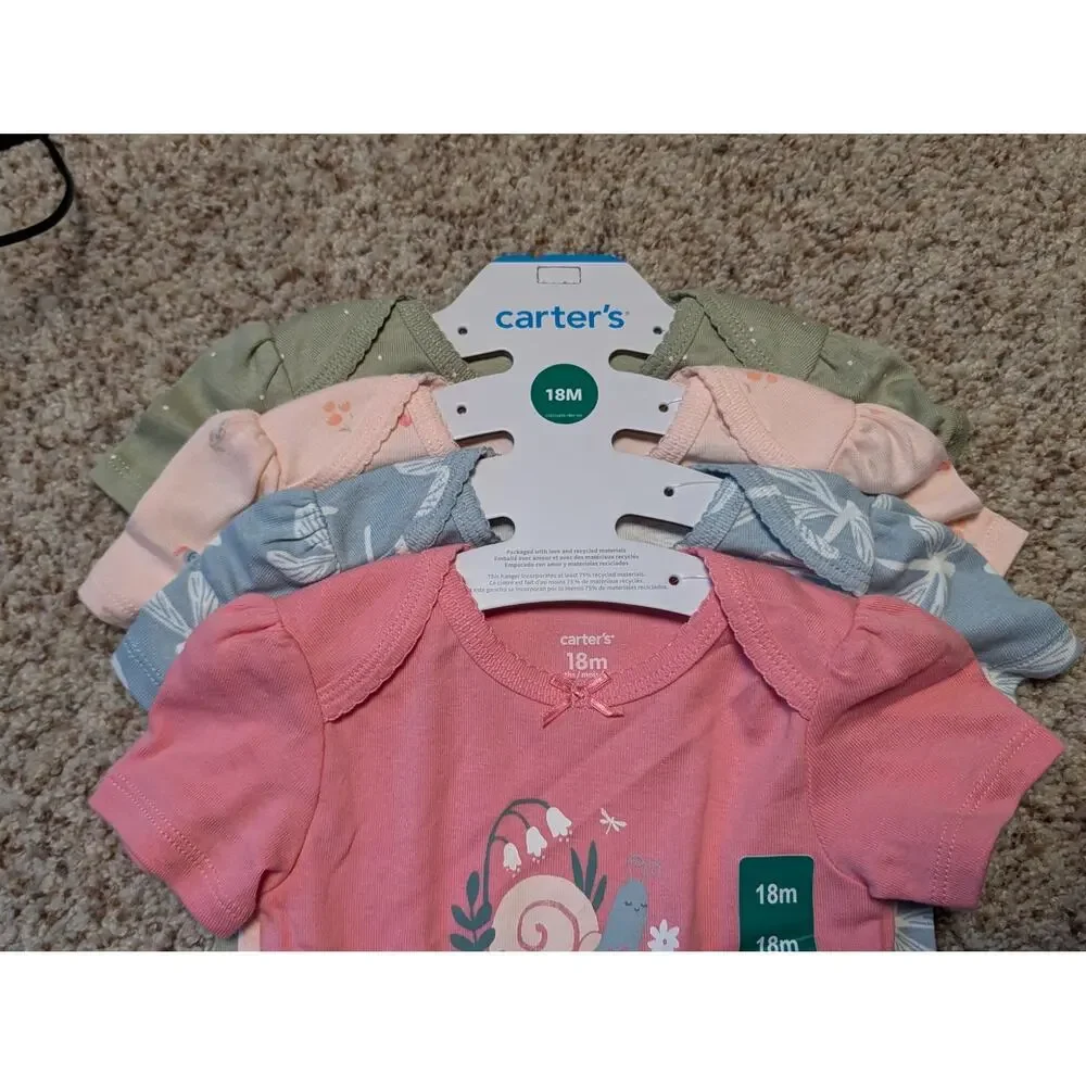 NWT - 4 pack of CARTERS BABY Girls Bodysuits, Short sleeve Onesies, size 18 mos